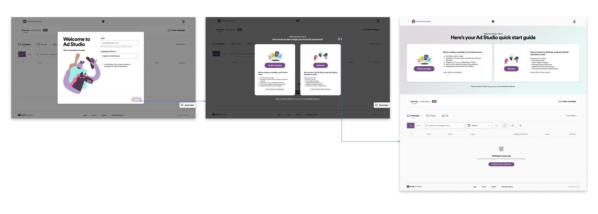 Initial Spotify Ad Studio onboarding experience