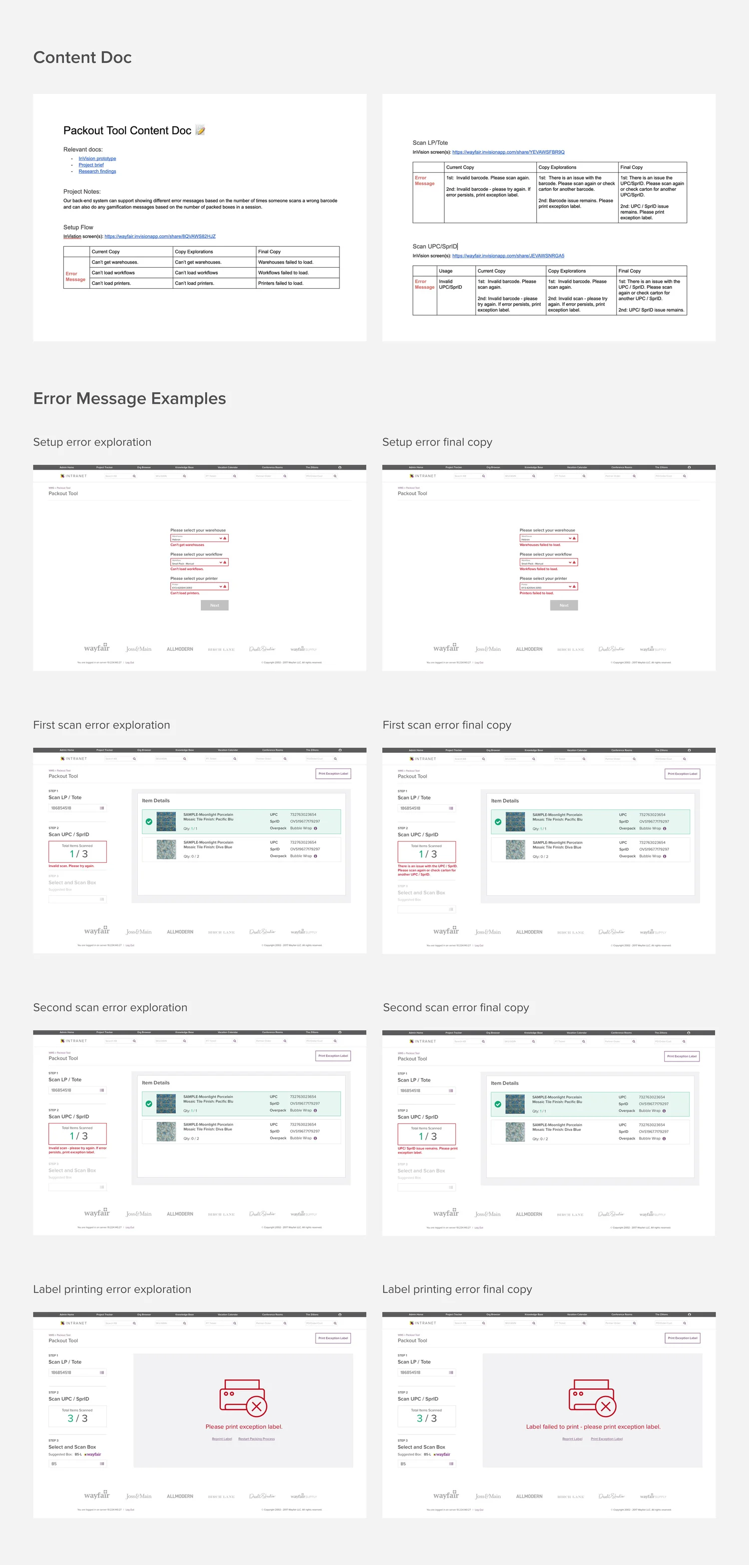 Packout Tool error messages and content documentation