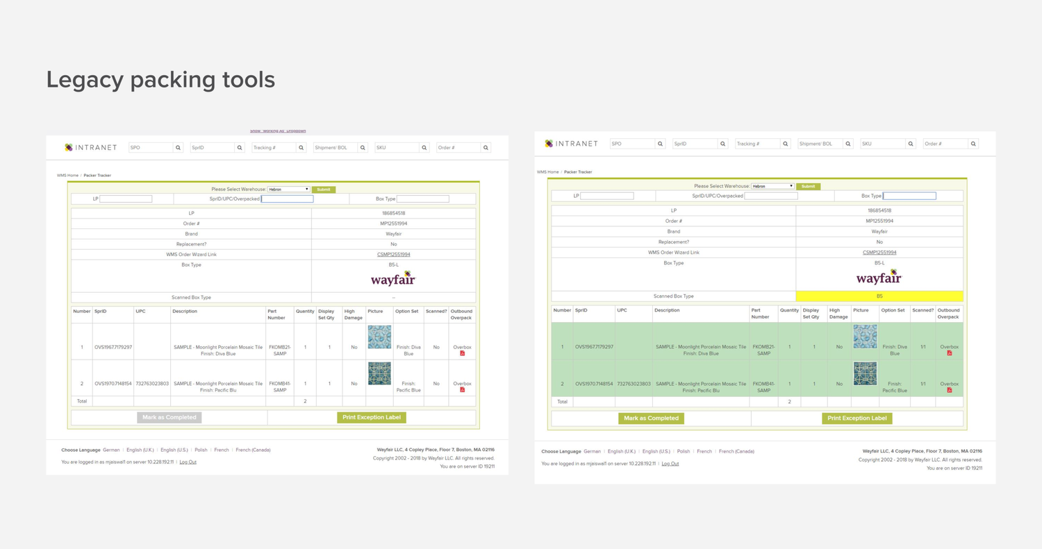 Legacy Wayfair packing tools