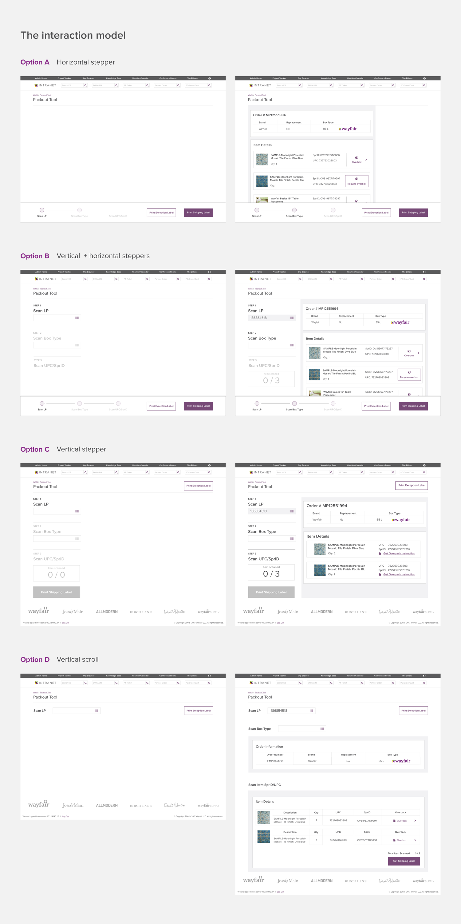 Packout Tool interaction model explorations