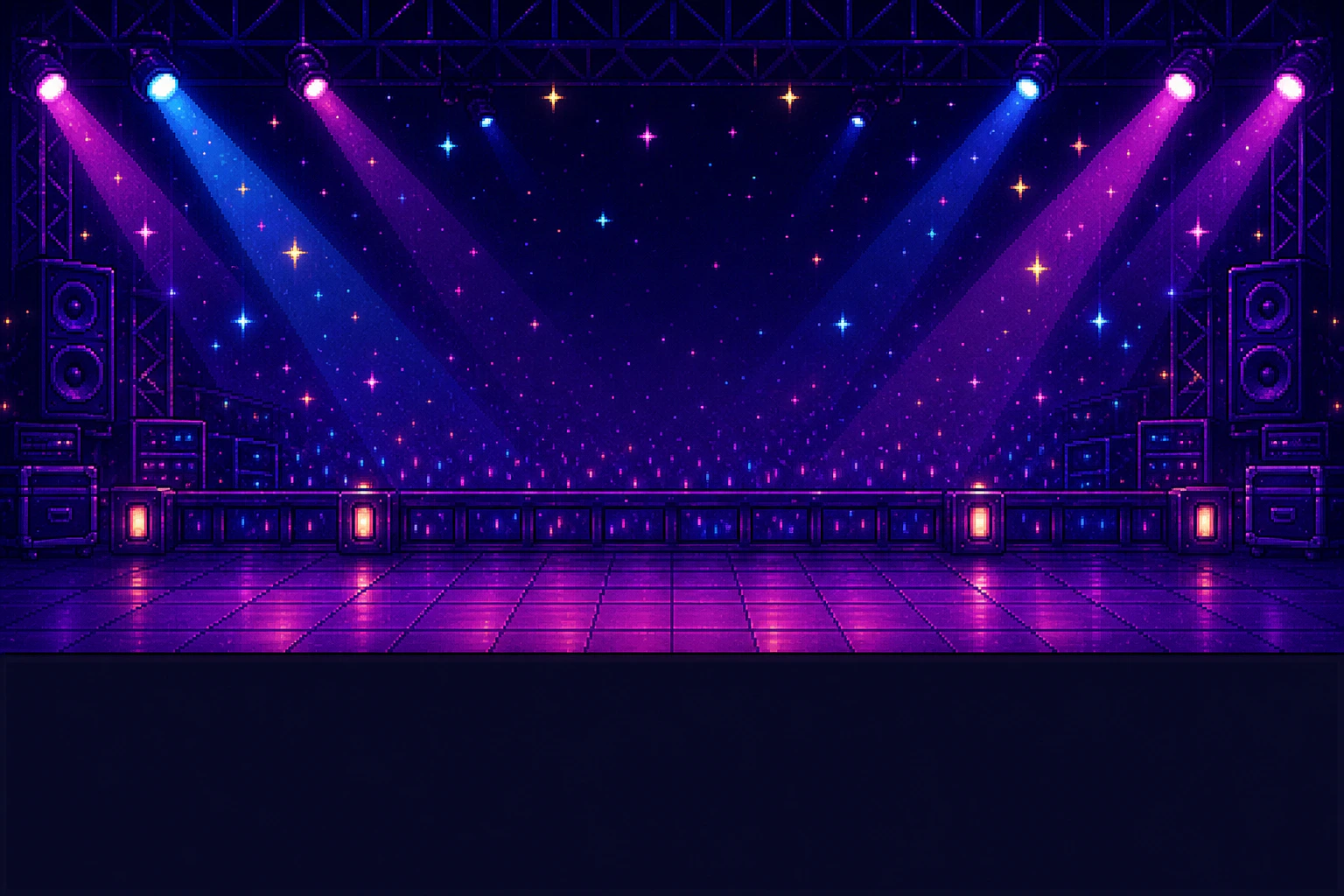 Pixel-art concert stage used in Cat Beat Club